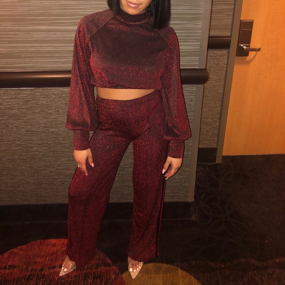 Akira Red Two Piece Glittery Set